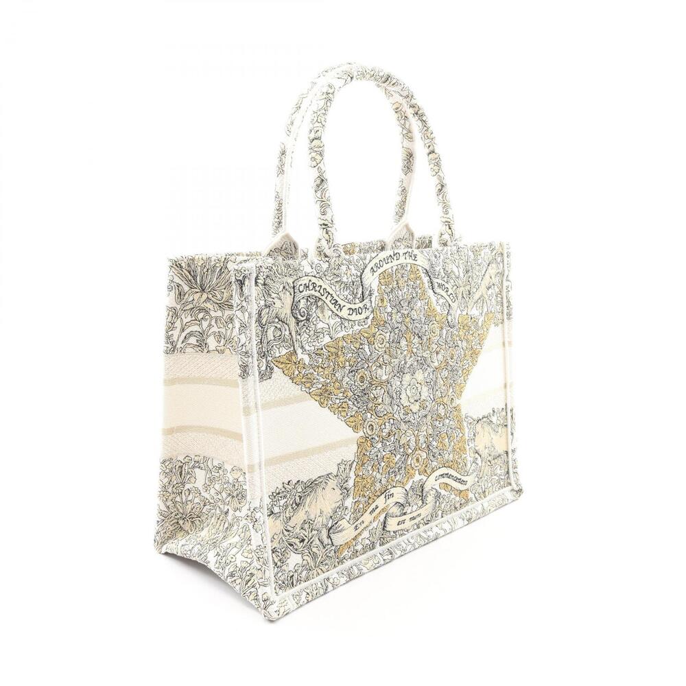 Dior BOOK Bag  Canvas Christian White Multicolor TOTE White